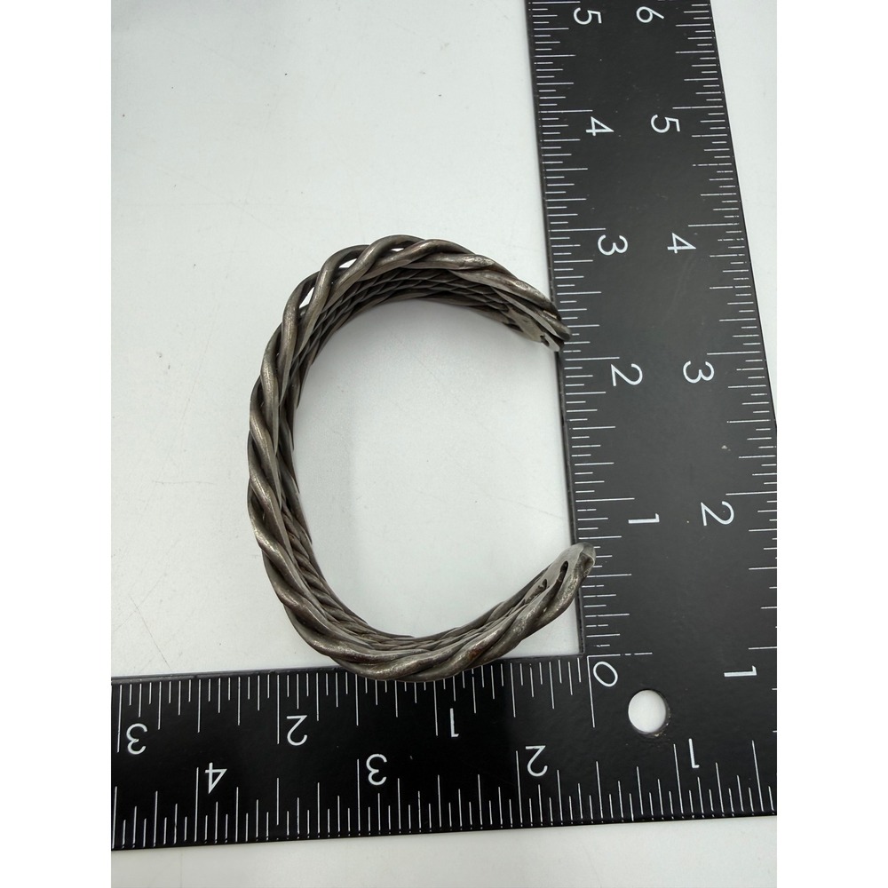 Vintage Industrial Twisted Wire Cuff Bracelet Gunmetal Multi Row Braided Metal - Picture 3 of 3